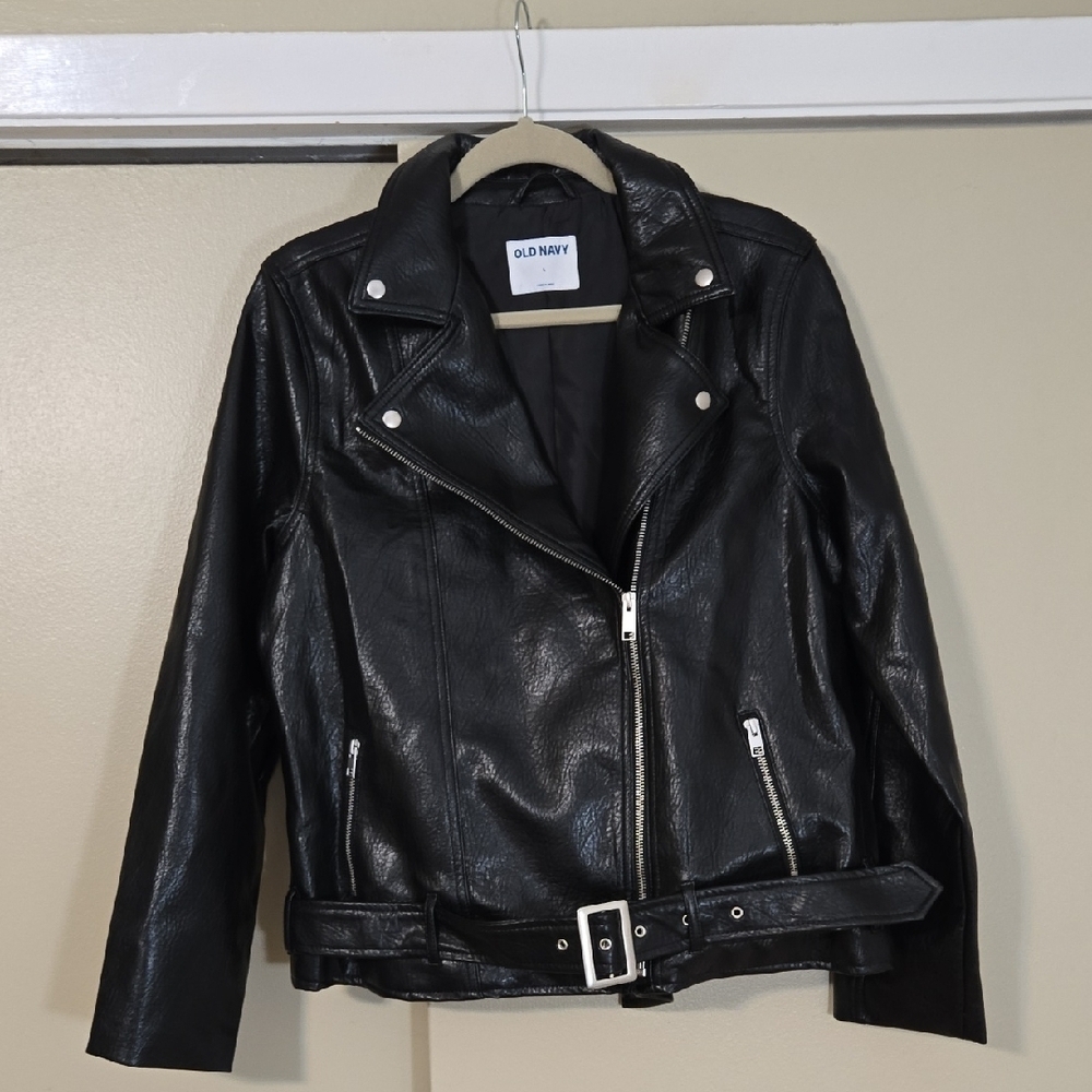 Old Navy Black Women's Faux Leather Jacket Size Large